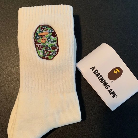 BAPE A Bathing Ape Crew Socks Big Ape Head Embroidered CAMO college Socks 100% - Picture 3 of 4